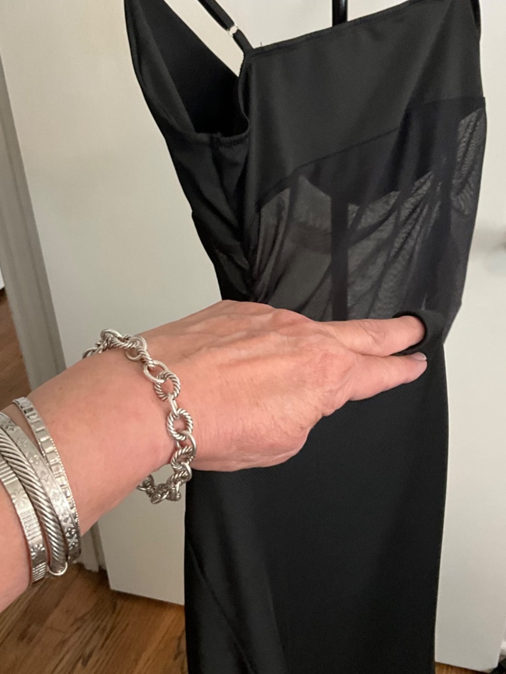 Asymmetrical Sheer Mesh Cutout Black Maxi Dress Small - Picture 2 of 6
